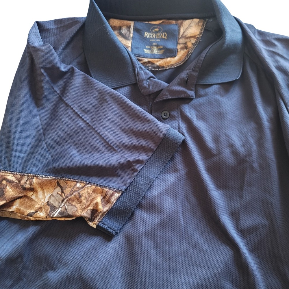 Redhead Mens Camo Short Sleeve Polo Shirt Navy Blue 2XL Fishing Hunting Outdoor